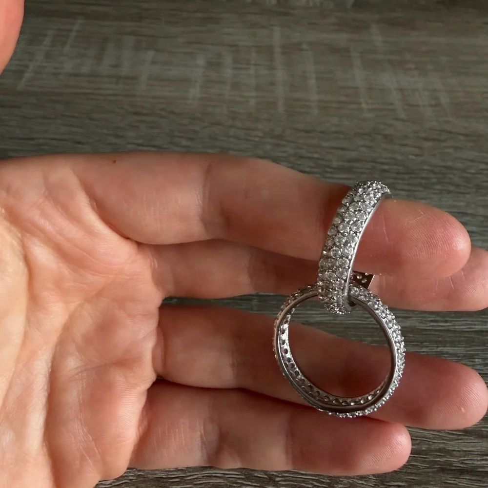 Crossover Pave Knot Double Ring Sterling Silver 925 8-8.5
